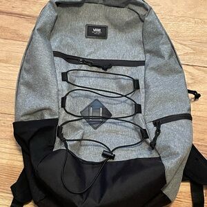 NEW Vans Gray and Black Sporty Backpack with Bungee Cord Design